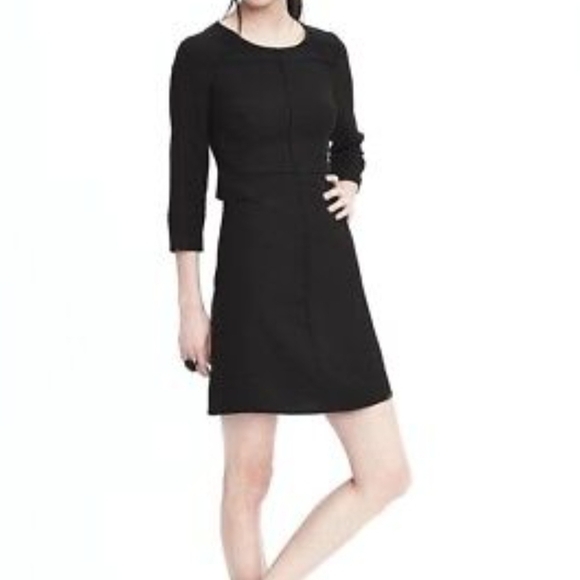 Banana Republic Little Black Dress 3/4 Sleeve Crew Neck Laser Cut Detailing SZ 6 - Picture 4 of 15